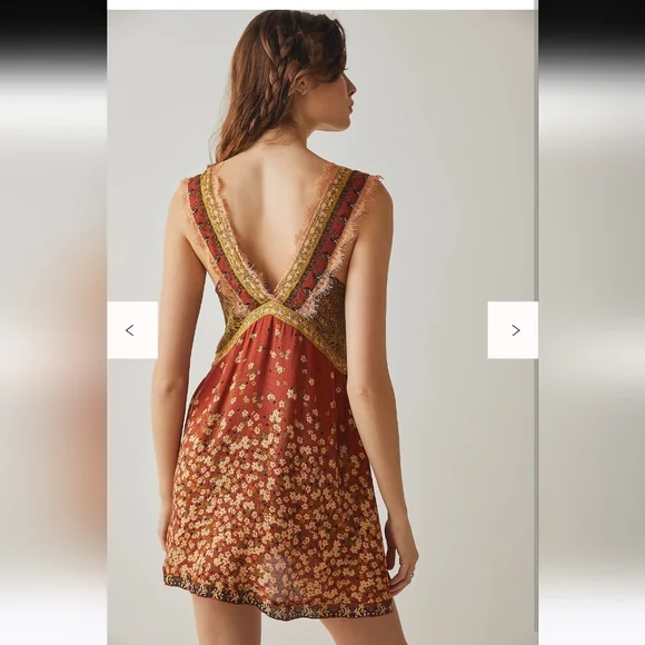 Free People East Willow Trapeze Slip Boho Mini Dress Bohemian Paisley Womens M - Picture 2 of 13